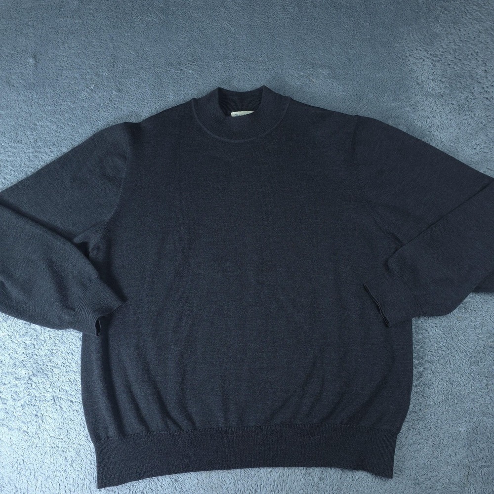 John W. Nordstrom Sweater Mens XL Gray Mock Neck Extrafine Merino Wool Knit